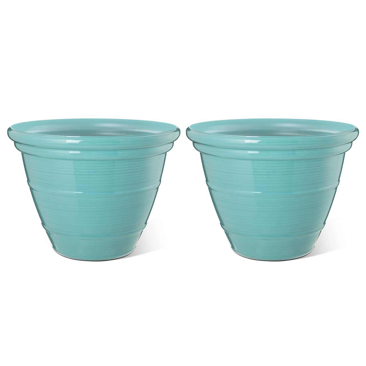 Glitzhome® Round Faux Ceramic Pot Plastic Planter Set
